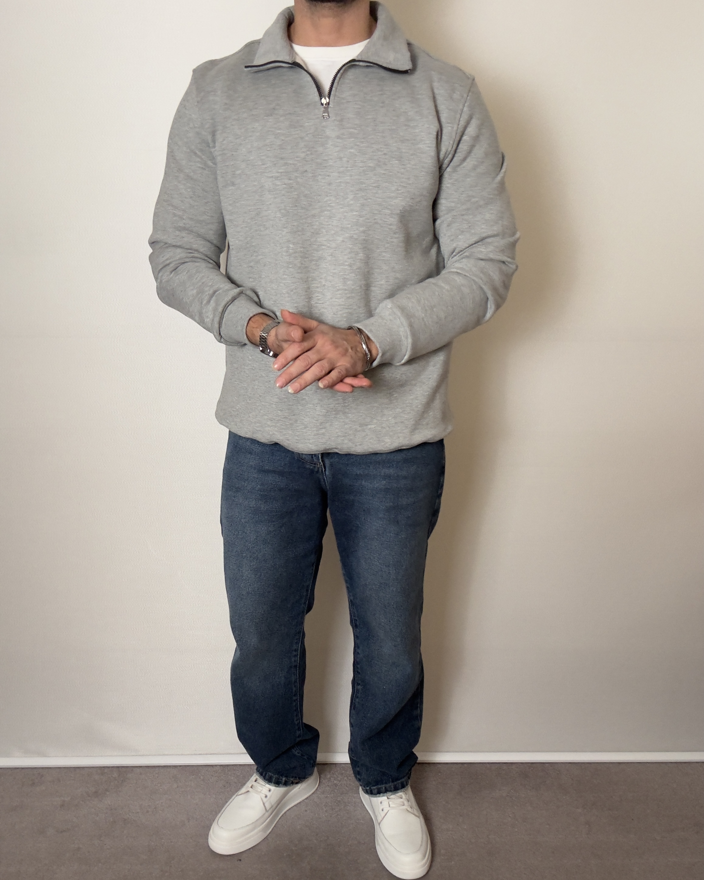 نیم زیپ سه نخ طوسی