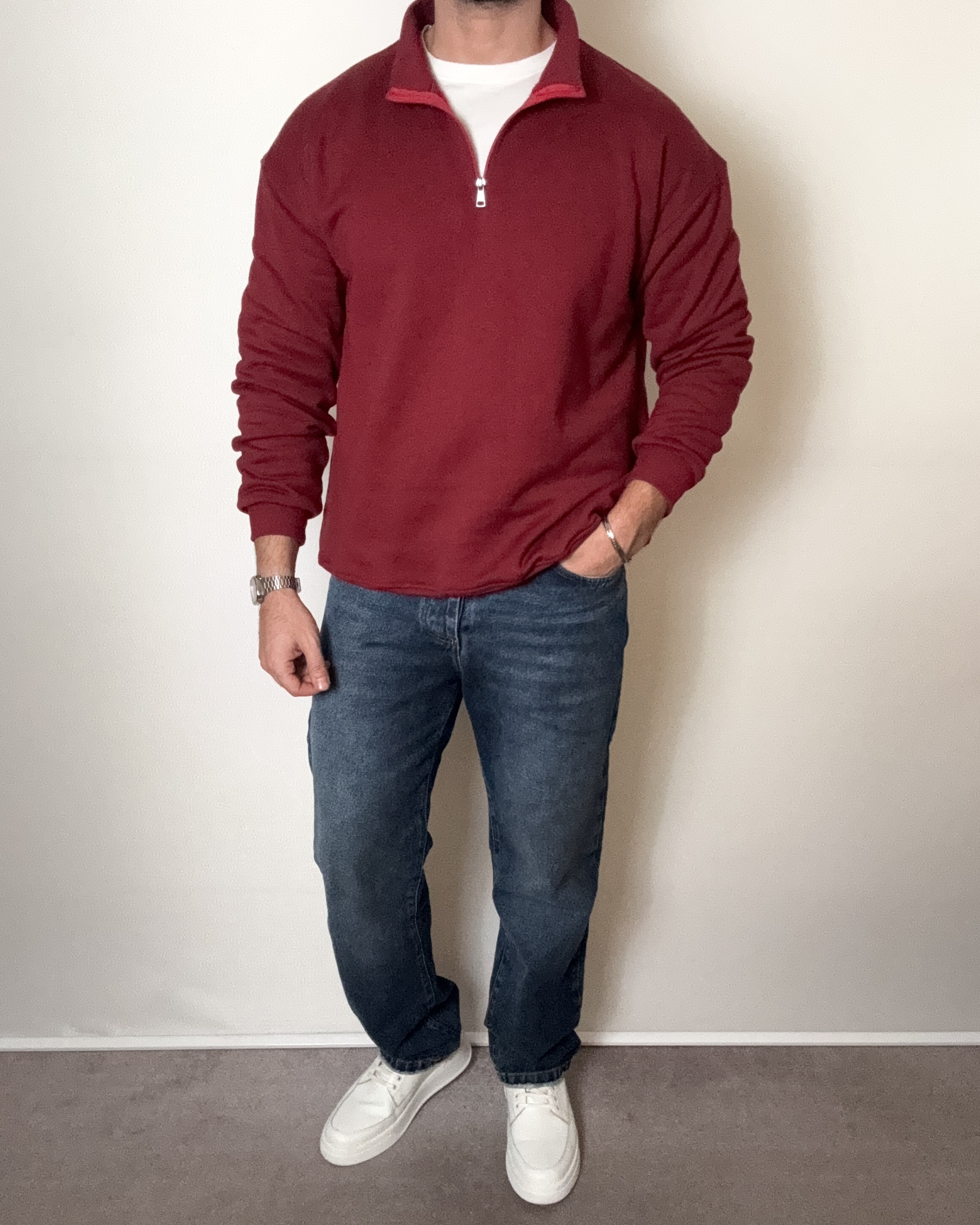 نیم زیپ سه نخ زرشکی