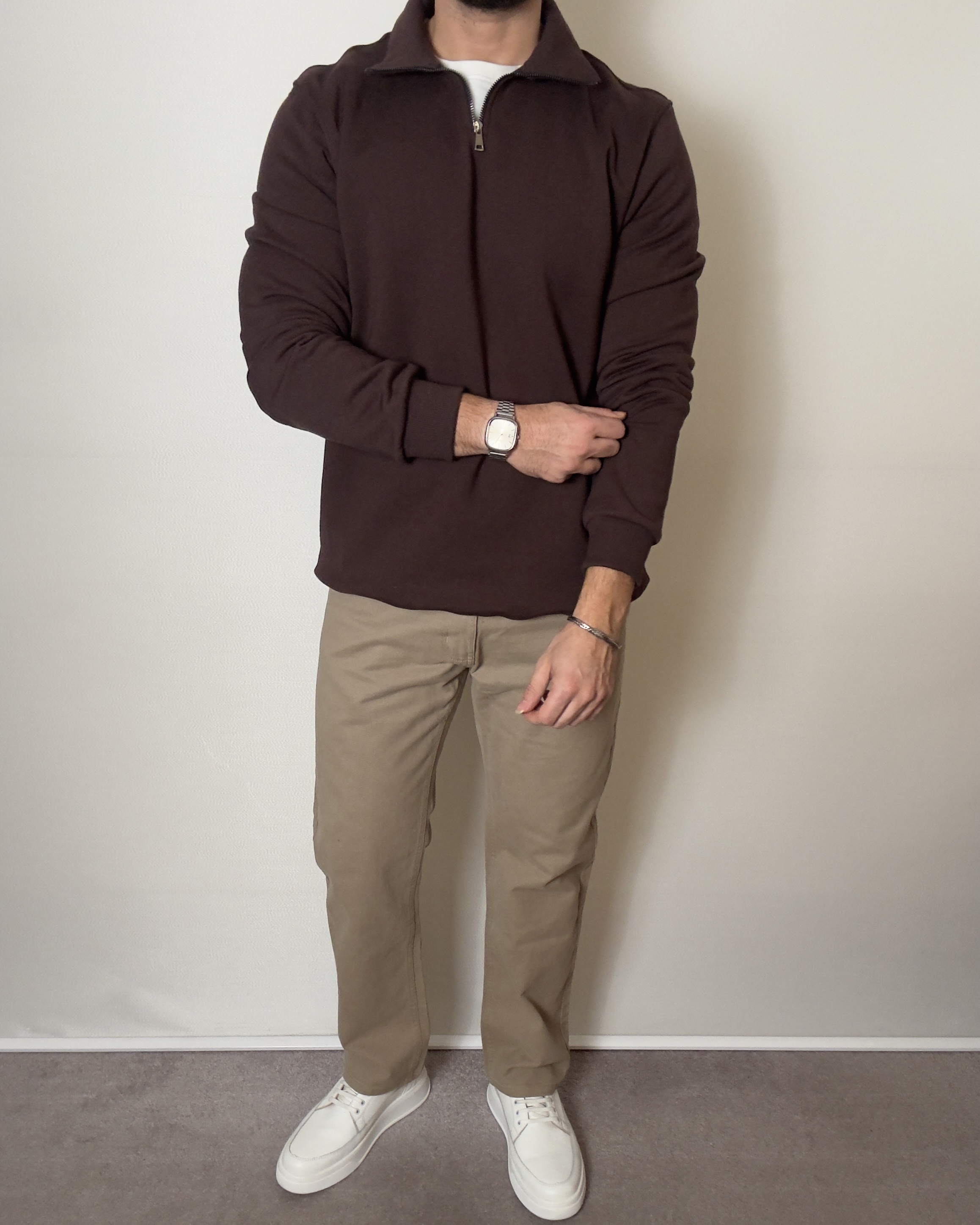 نیم زیپ سه نخ شکلاتی